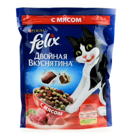 Сухой корм Felix® Двойная вкуснятина для домашних кошек, с мясом, пакет, 300 г